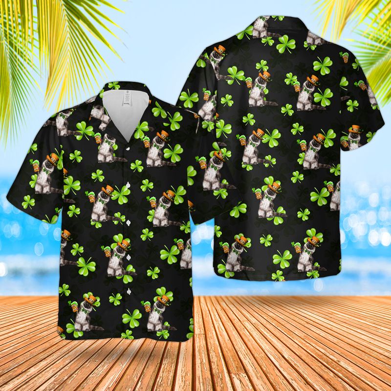Hawaiian Shirt Gift for Men Dad, St. Patricks Day Cats Hawaiian Shirt PO0015