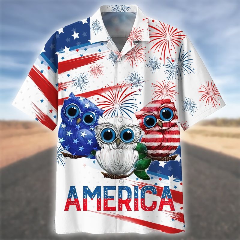 Cool Usa Owl On Hawaiian Shirt For Men And Woman On Independence'S Day, Owl Hawaiian Shirt Short Sleeve HO5031