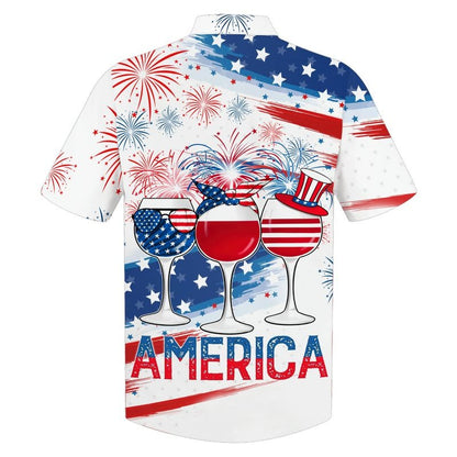 3D All Over Print Usa Hawaiian Shirt Glass Drinking Cheer Up Independence Day, America 4Th Of Jul Hawaiian Shirt HO5032