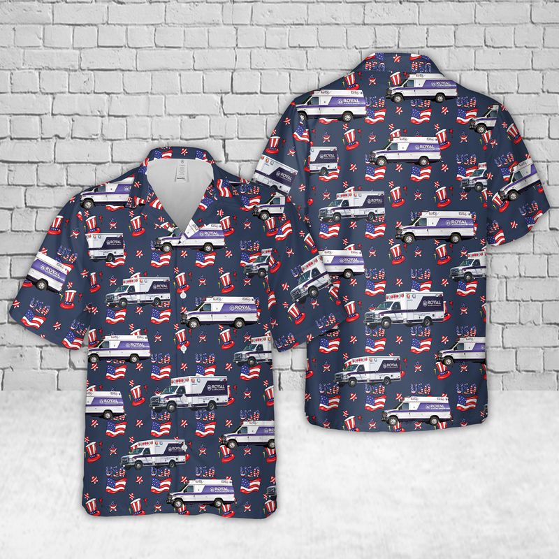 California Royal Ambulance, 4th of July Hawaiian Shirt, 3D Full Printed Ambulance Hawaiian Shirt HO3894