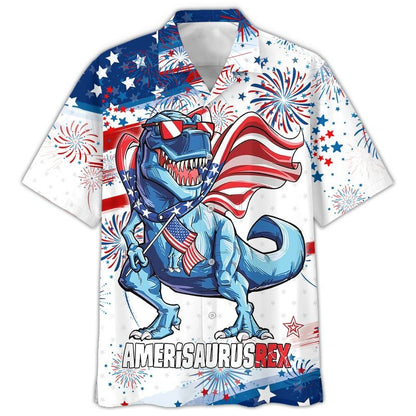 3D All Over Printed 4Th Of July Hawaiian Shirt, Amerisaurusrex Hawaii Beach Shirt, Saurus Usa Hawaiian Shirt HO5043