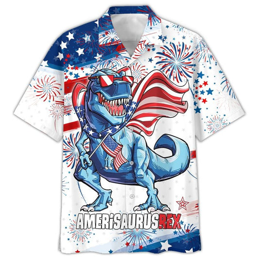 3D All Over Printed 4Th Of July Hawaiian Shirt, Amerisaurusrex Hawaii Beach Shirt, Saurus Usa Hawaiian Shirt HO5043