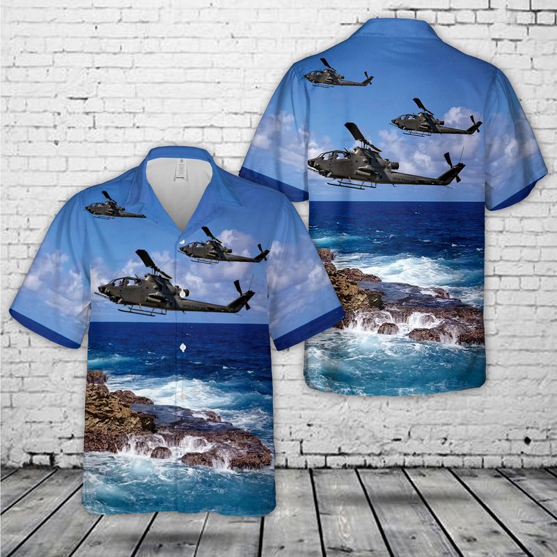 US Army Bell AH-1F Huey Cobra Attack Helicopter Hawaiian Shirt HO0106