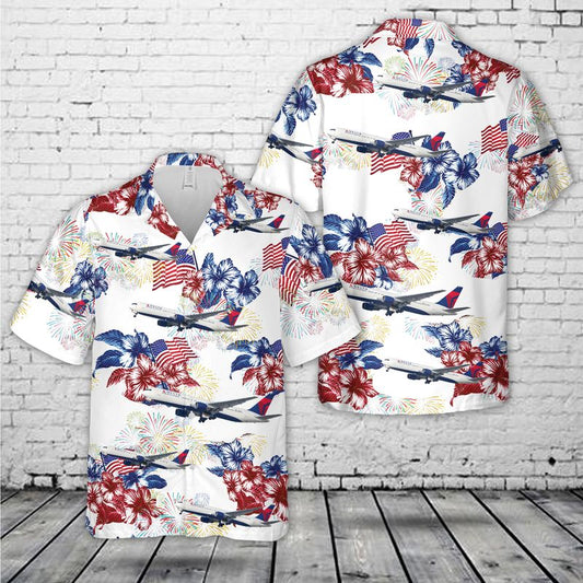 Delta Airlines 767 4th Of July Hawaiian Shirt, Happy Independence Day Beach Hawaii Shirt HO3862