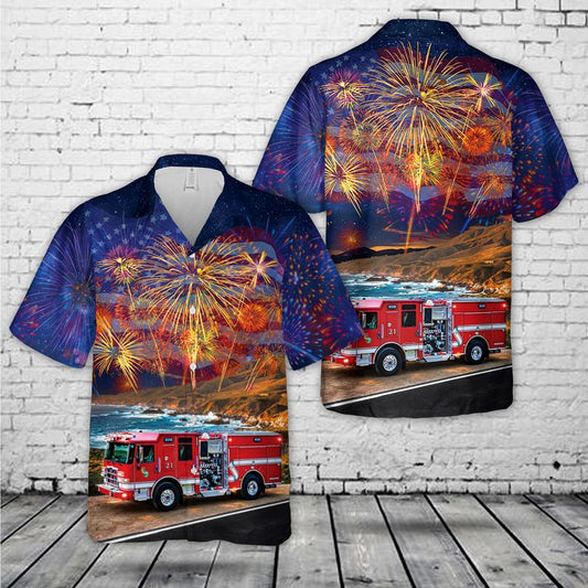 Carmel-by-the-Sea, California, Cal Fire/Carmel Highlands Fire Protection District, 4th Of July Hawaiian Shirt HO3866