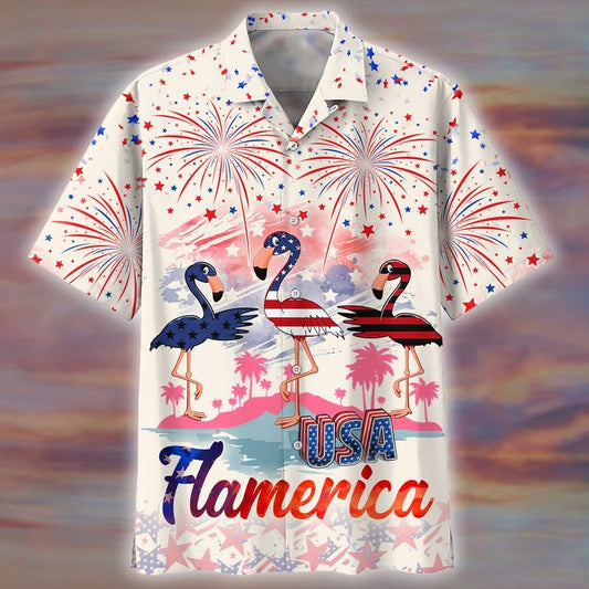 Usa Flamerica Hawaiian Shirt For 4Th Of Jul, Summer Flamingo Aloha Beach Shirt For Men And Womens HO5026