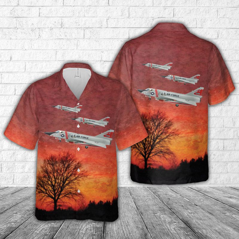 US Air Force 87th FIS Red Bulls Convair F-106A Delta Dart Hawaiian Shirt for men HO3414