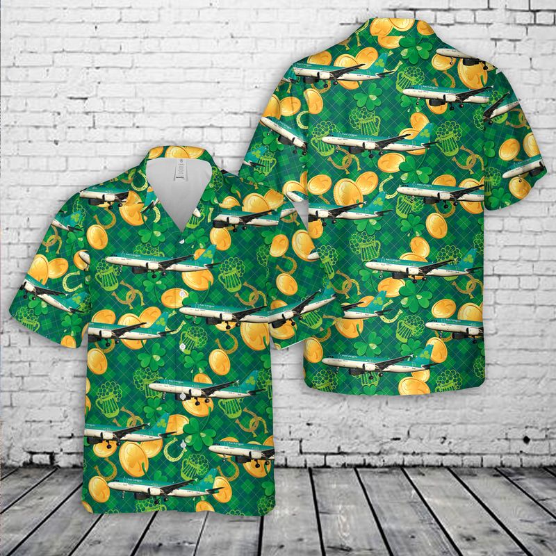 Gift for Men Dad, Aer Lingus Airbus A320-214 Saint Patrick's Day Hawaiian Shirt PO0017