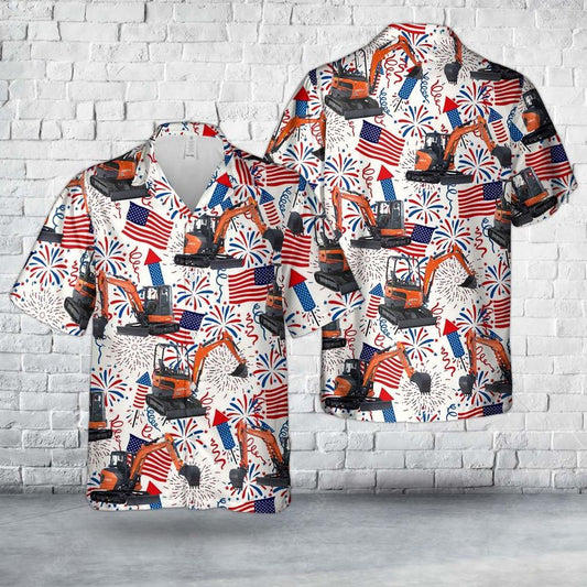 Kubota Excavator, 4th Of July Hawaiian Shirt, Short sleeve Hawaiian shirt for men HO3305