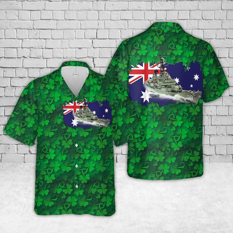 Royal Australian Navy HMAS Hobart (D 39) Hawaiian Shirt, St. Patrick's Day, Hawaiian Shirt for Men Dad PO0033