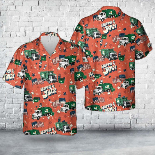 Waste Management Garbage Truck, 4th Of July Hawaiian Shirt HO3310