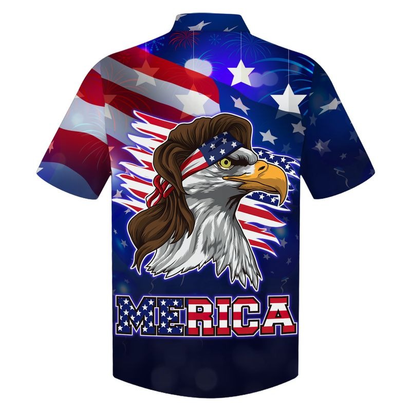 Lasfour Blue Merican Hawaiian Shirt With Eagle, Independence Day Hawaii Aloha Beach Shirt For Father HO5029