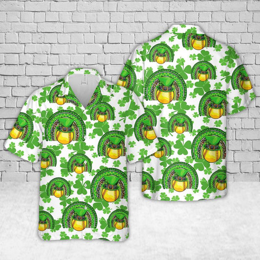 Hawaiian Shirt Gift for Men Dad, Softball Shamrock St Patrick's Day Hawaiian Shirt PO0007