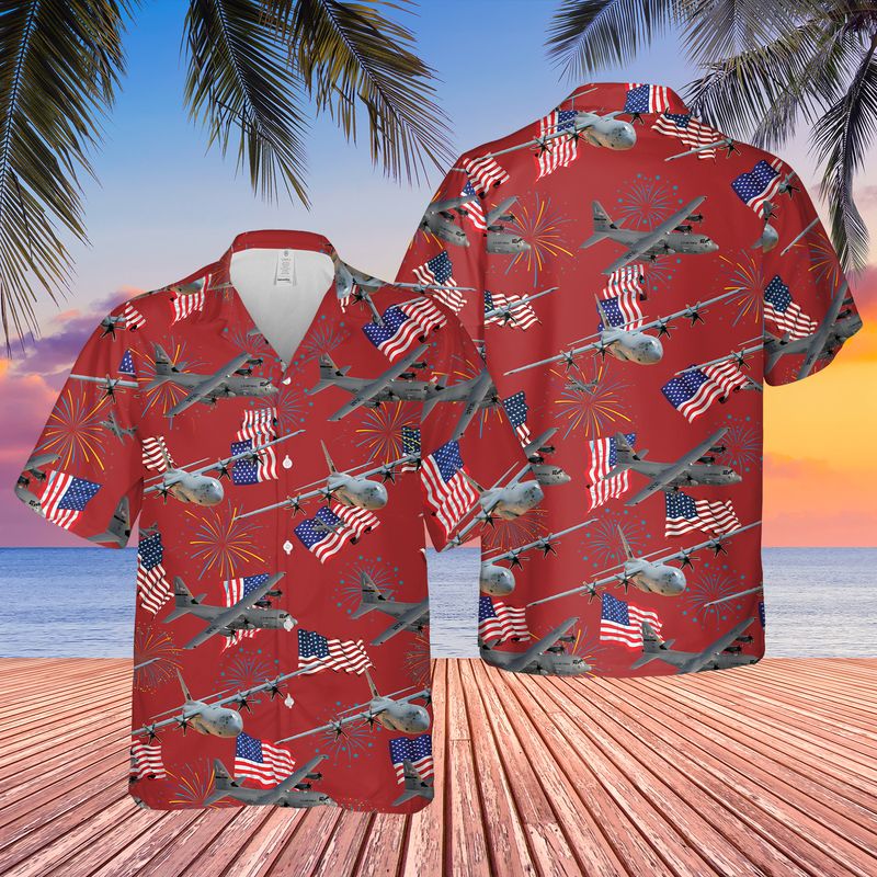 United States Air Force Lockheed Martin C-130J Super Hercules 4th Of July Hawaiian Shirt, Patriotic Hawaiian Shirt for men HO0115