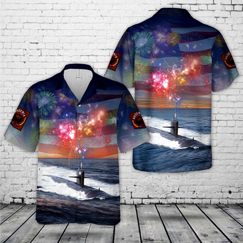 USS Phoenix (SSN-702) Attack Submarine, 4th Of July Hawaiian Shirt HO3888