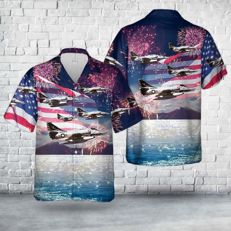 US Marine A-4M Skyhawks from Marine Squadron VMA-331, 4th Of July Hawaiian Shirt HO0277