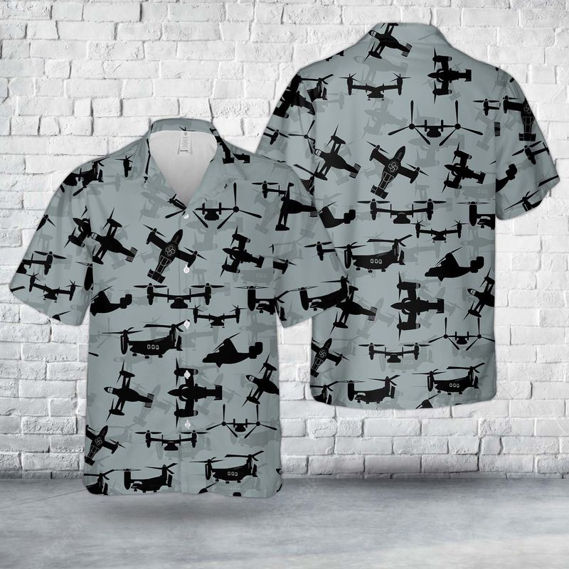 US Air Force Bell Boeing V-22 Osprey Silhouettes Hawaiian Shirt HO3418