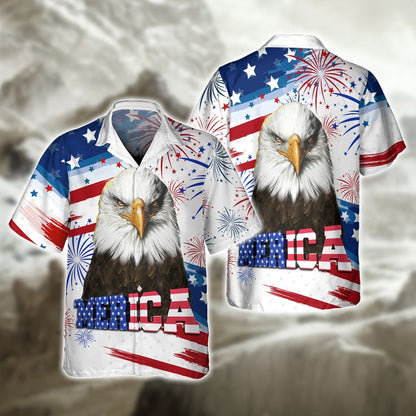 Happy Independence's Day Usa Eagle 3D Hawaiian Shirts, Fourth Of Jul Aloha Hawaii Beach Shirt Short Sleeve HO5040