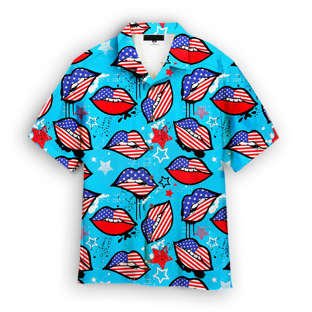 4th Of July American Sexy Lips Hawaiian Shirt Beachwear For Men HO3844