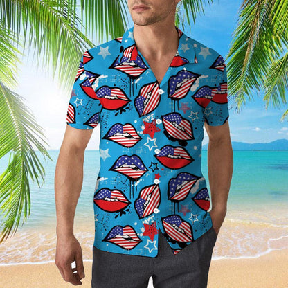 4th Of July American Sexy Lips Hawaiian Shirt Beachwear For Men HO3844