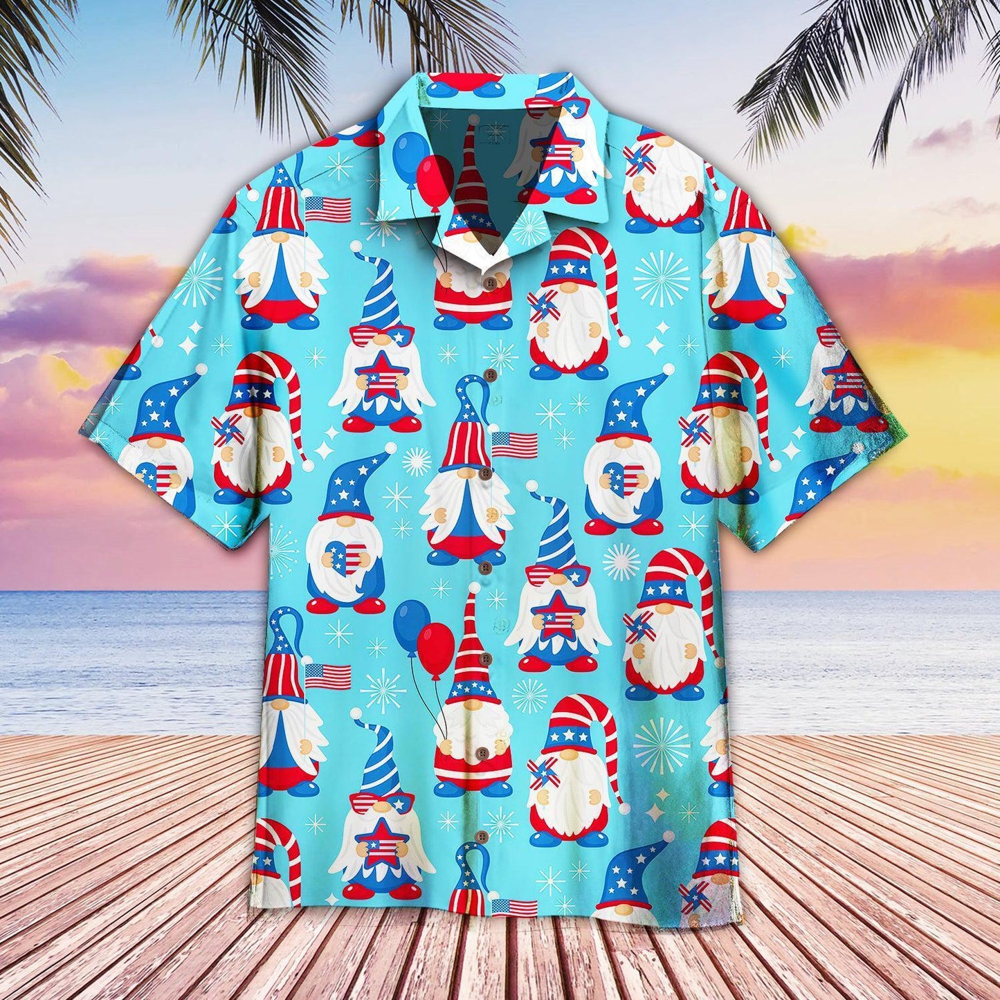 4th Of July Cute Patriotic Usa Gnomes Hawaiian Shirt For Men, Gnomes Hawaii Beach Shirt HO3845