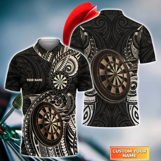 Brown Tattoo Darts Personalized Name 3D Polo Shirt for Darts Team Player, Dart Polo Shirt, Dart Team Shirts DMO0099