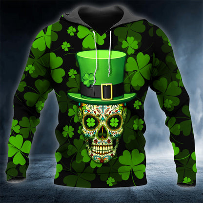 Funny 4-Leaf Clover Patrick's Day Sugar Skull 3D Printed Shirt, Hoodie, Zip Hoodie For Men Women PO0279