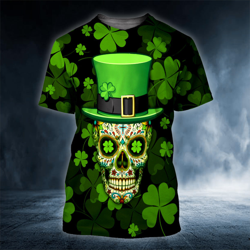 Funny 4-Leaf Clover Patrick's Day Sugar Skull 3D Printed Shirt, Hoodie, Zip Hoodie For Men Women PO0279