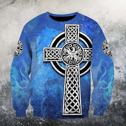 3D All Over Print Hoodie Celtic Cross Lion Shirt, St Patrick's Day Lion Pattern Shirt For Him PO0260