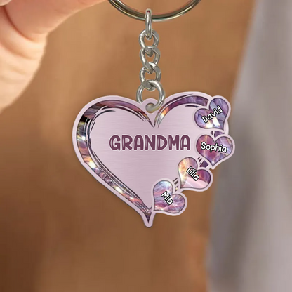 Grandma- Mom Heart Kids, Multi Colors Personalized Acrylic Keychain, Valentine Grandma Gift KO0322