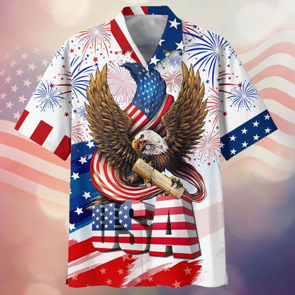 Happy Independence's Day Usa Eagle 3D Hawaiian Shirts, Fourth Of Jul Aloha Hawaii Beach Shirt Short Sleeve HO5040