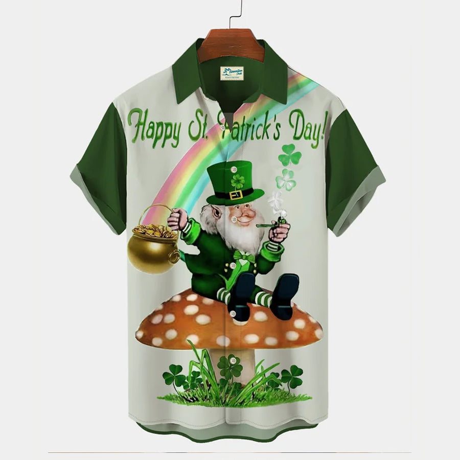 St. Patrick's Day Green Shamrock Dinosaur Fun Print Hawaiian Shirt Plus Size Vacation Shirt PO0144