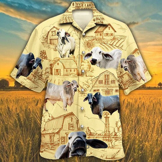 Brahman Cattle Lovers Farm Hawaiian Shirt, Unisex Print Aloha Short Sleeve Casual Shirt HO5056